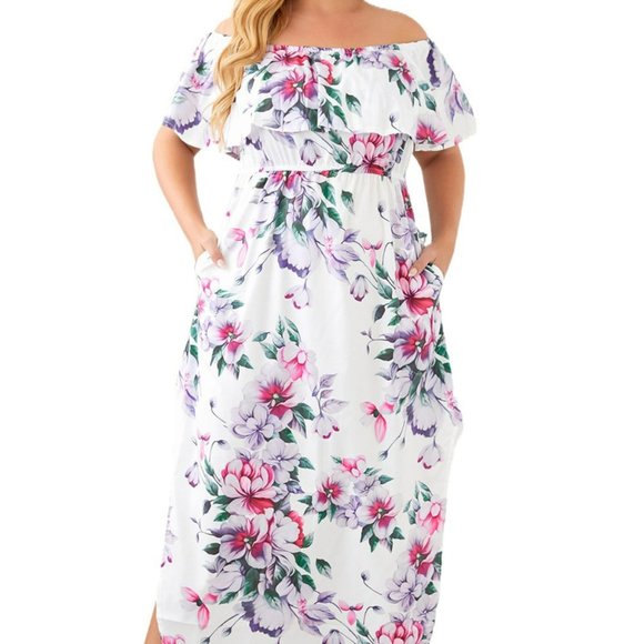 Off The Shoulder Floral Plus Size Maxi Dress - Picture 3 of 12
